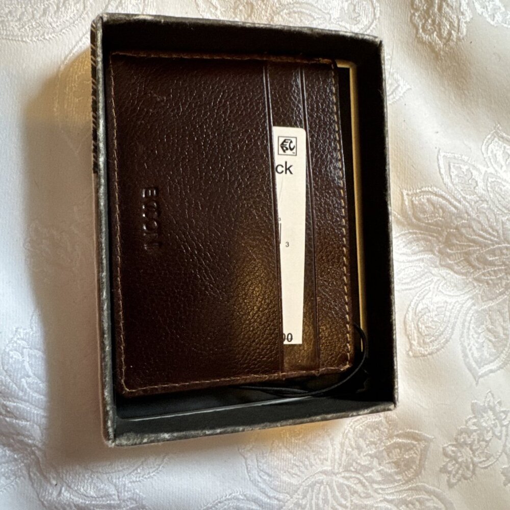 Boconi Men's Slim RFID Card Wallet Genuine Leather Brown NEW in Box - Picture 5 of 8